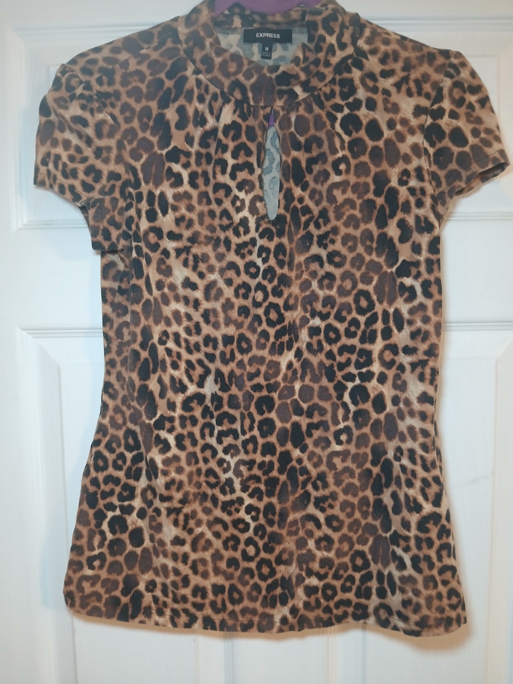 Express Leopard Print Short Sleeve Top in Brown and Black